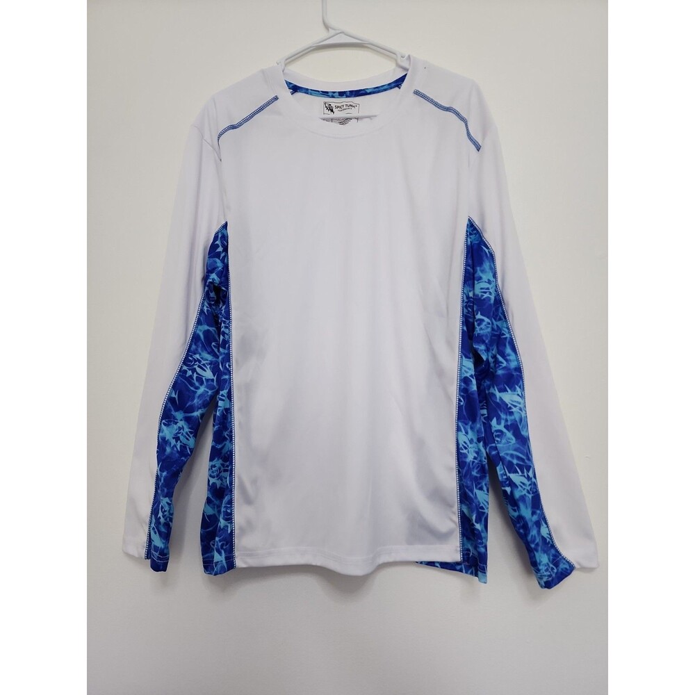Spicy Tuna Performance Fishing Shirt Men's XL White UPF 40 Sun Protection Shark